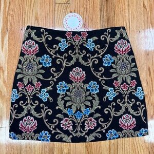 NWT Umgee Floral Embroidered Lined Black Mini Skirt